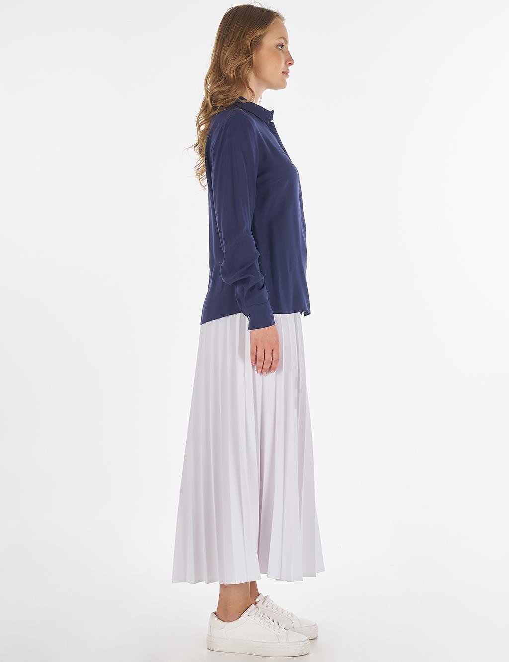 Hidden Placket Basic Shirt - Navy