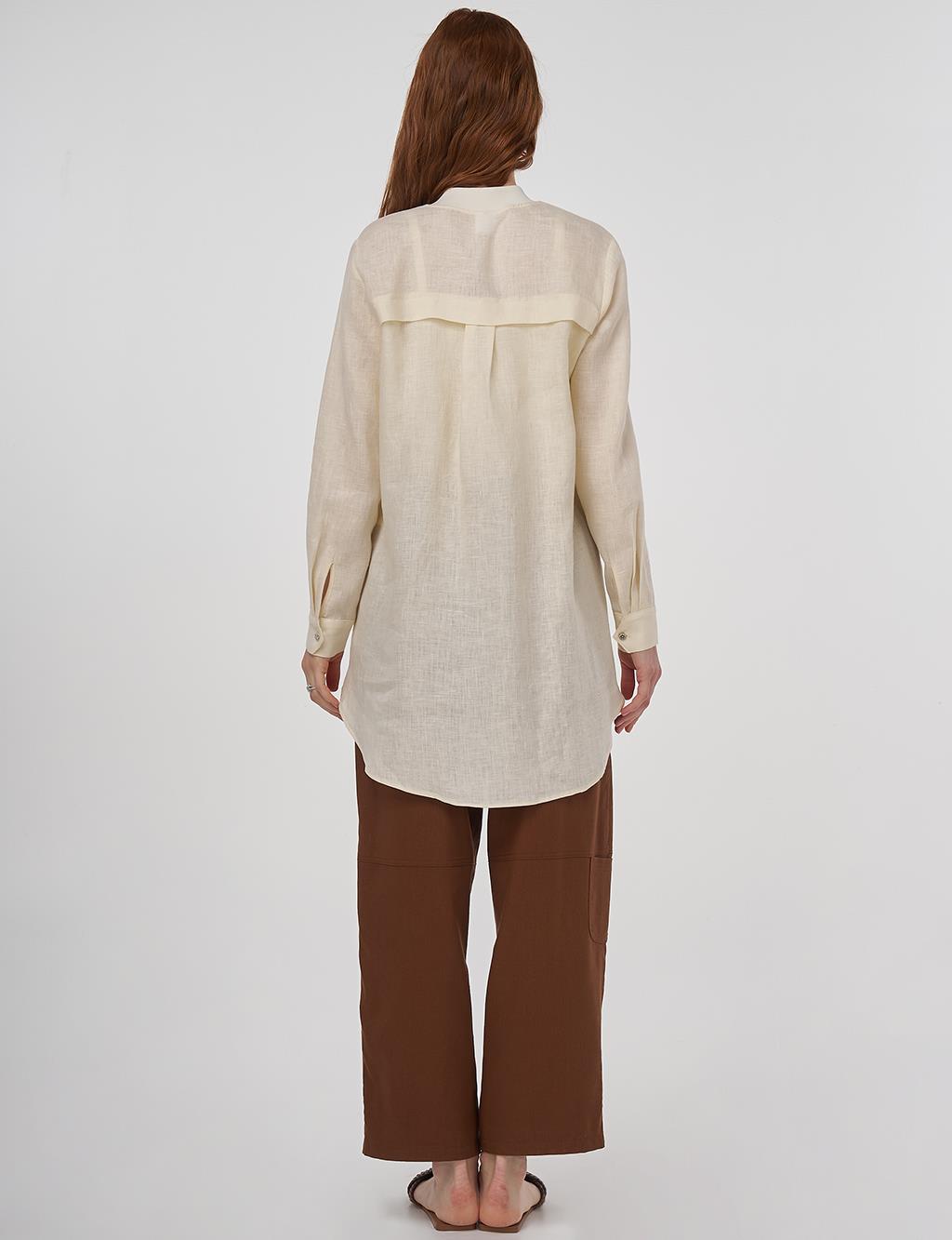 100% Linen Tunic with Bead Embroidery Cream 
