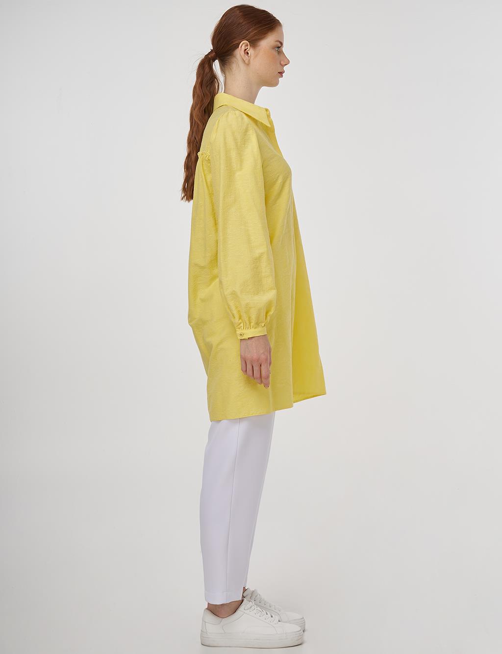 Shirt Collar Cotton Tunic - Yellow