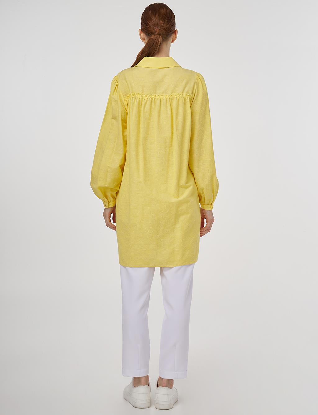 Shirt Collar Cotton Tunic - Yellow