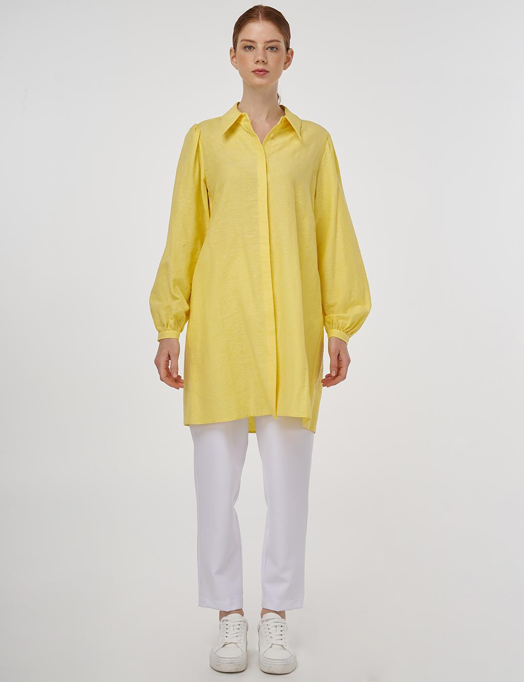 Shirt Collar Cotton Tunic - Yellow