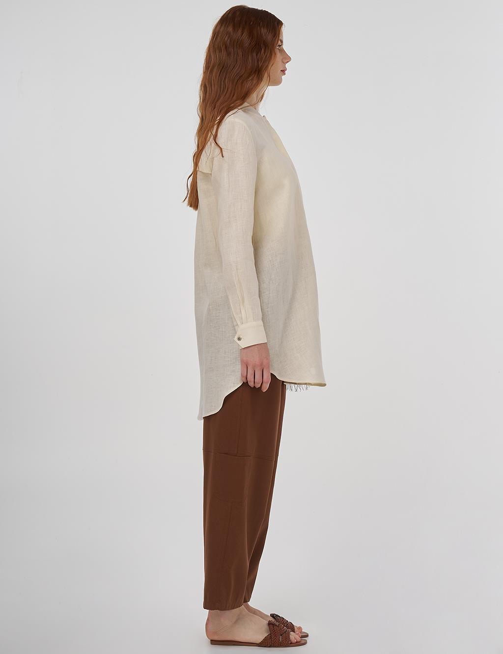 100% Linen Tunic with Bead Embroidery Cream 