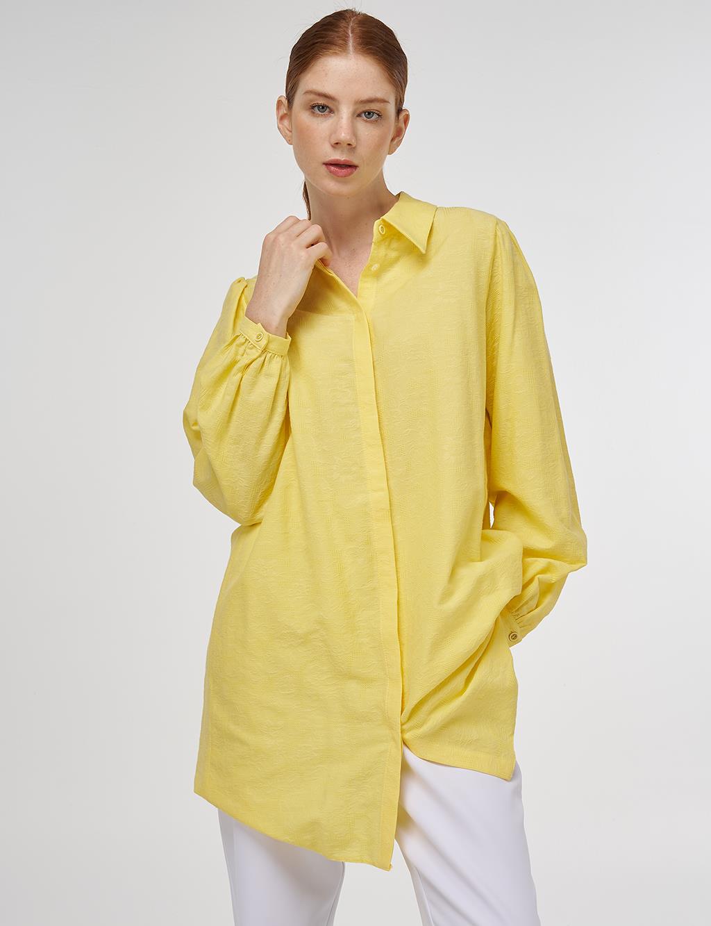 Shirt Collar Cotton Tunic - Yellow