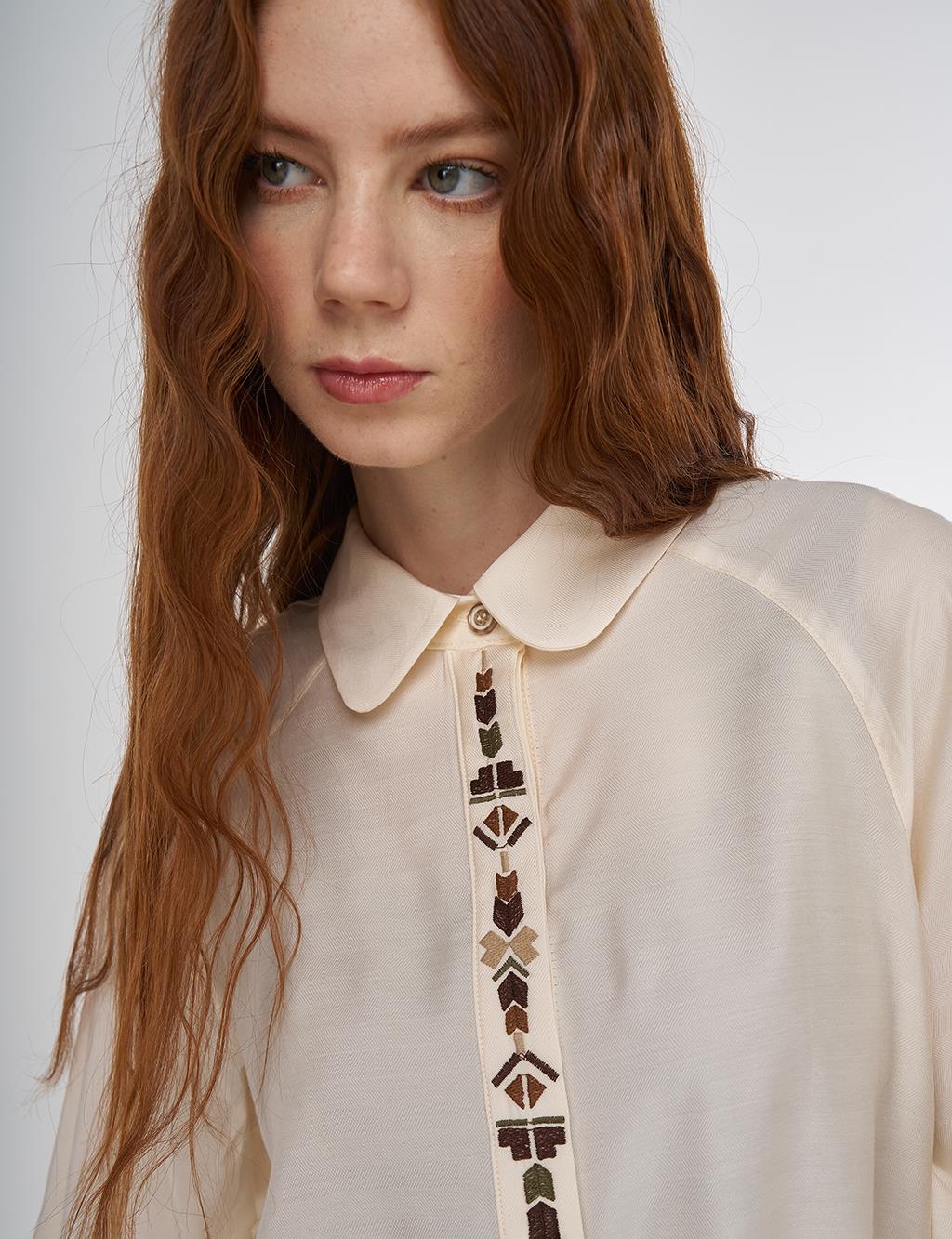 Püskül Detaylı Viskon Tunik Ekru