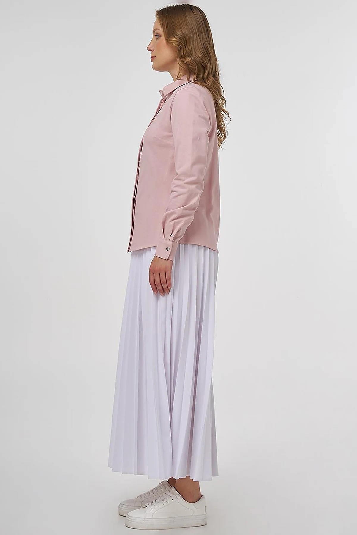 Gömlek Yaka Bluz Pudra
