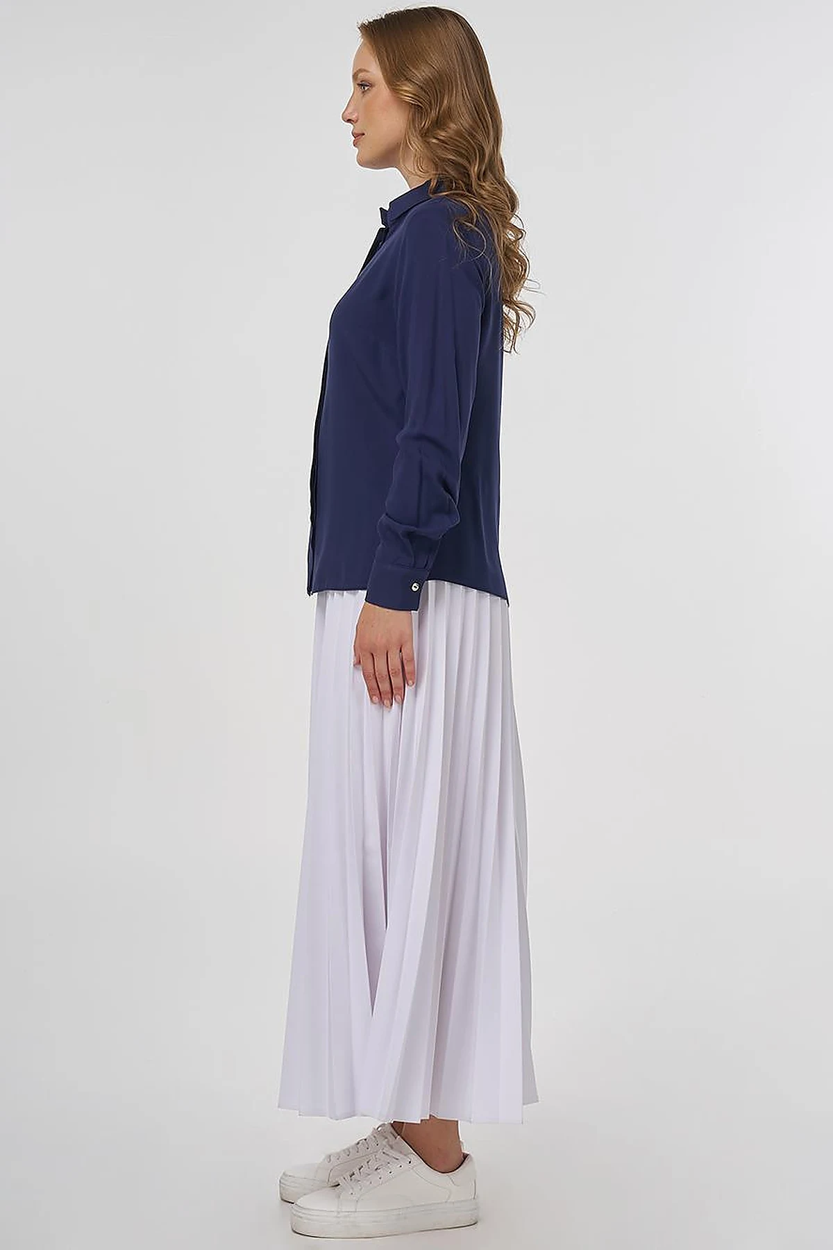 Hidden Placket Basic Shirt - Navy