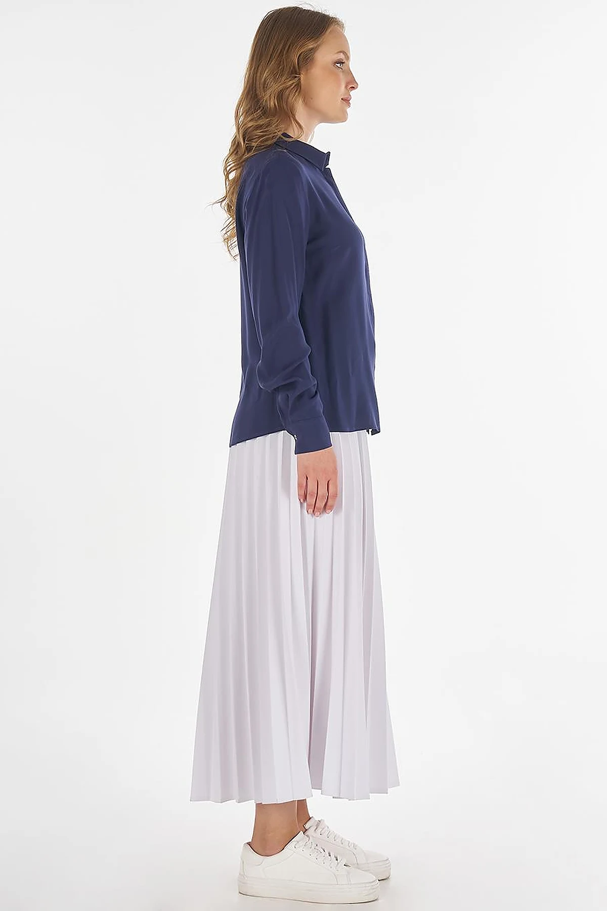 Hidden Placket Basic Shirt - Navy