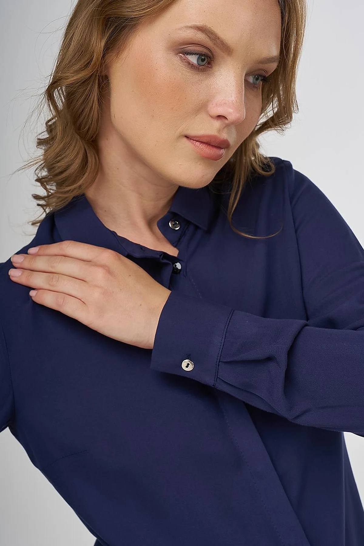 Hidden Placket Basic Shirt - Navy