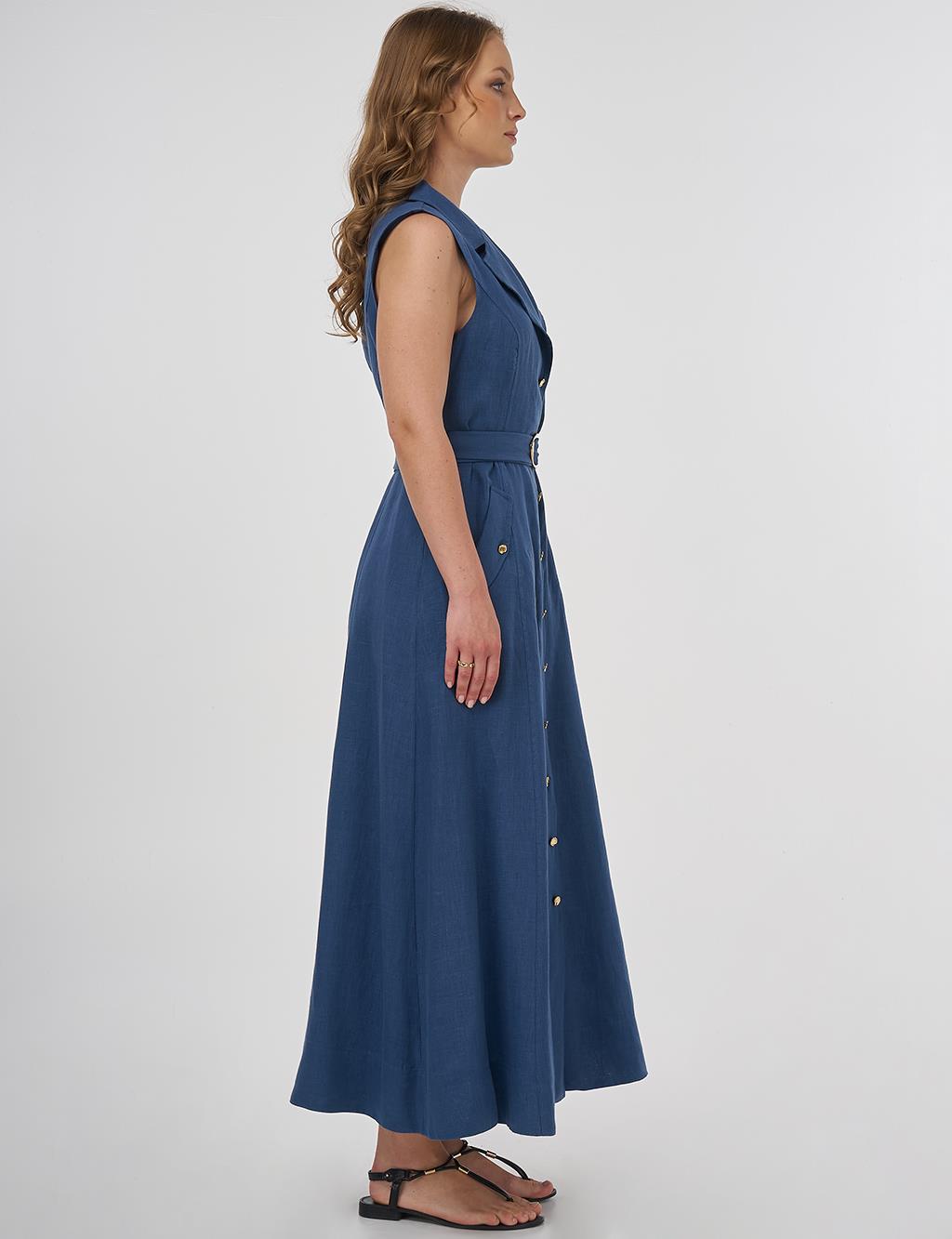 100% Linen Dress Indigo