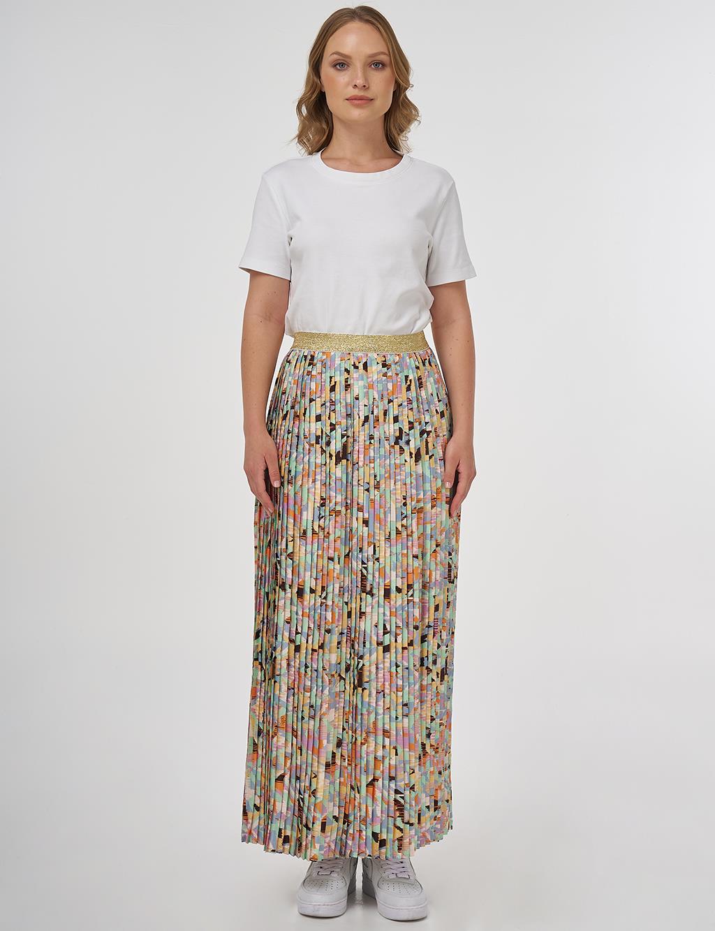 Printed Pleated Skirt Aqua Green
