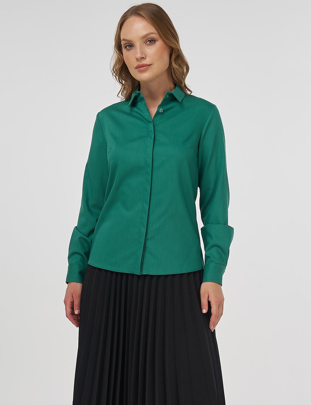 Shirt Collar Blouse - Green