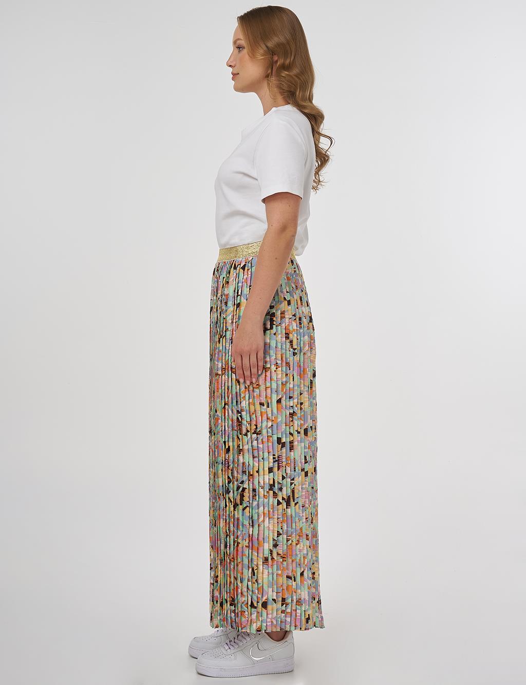 Printed Pleated Skirt Aqua Green