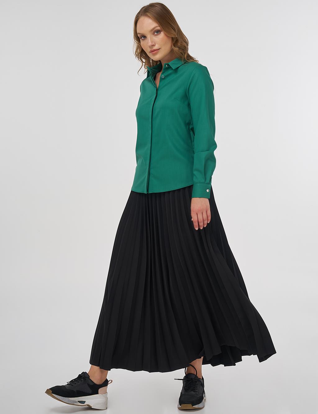 Shirt Collar Blouse - Green