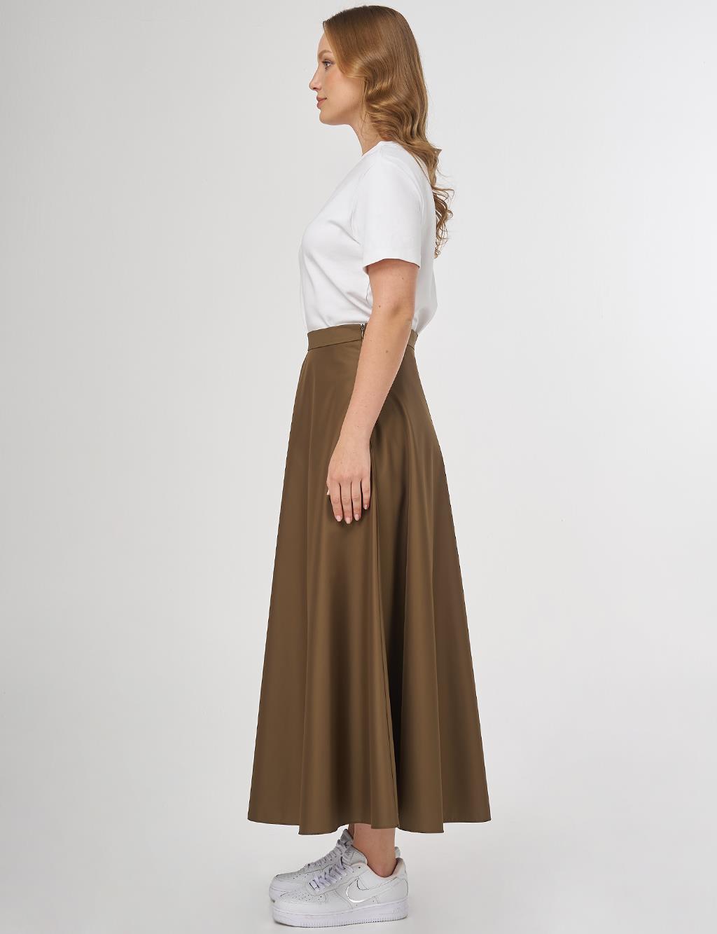 High-Waisted Flared Skirt Khaki