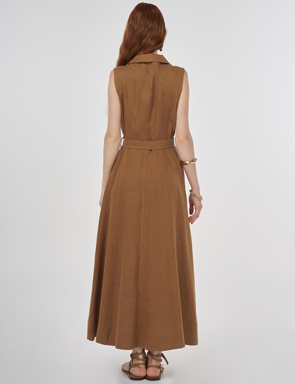 100% Linen Dress Dark Oliv