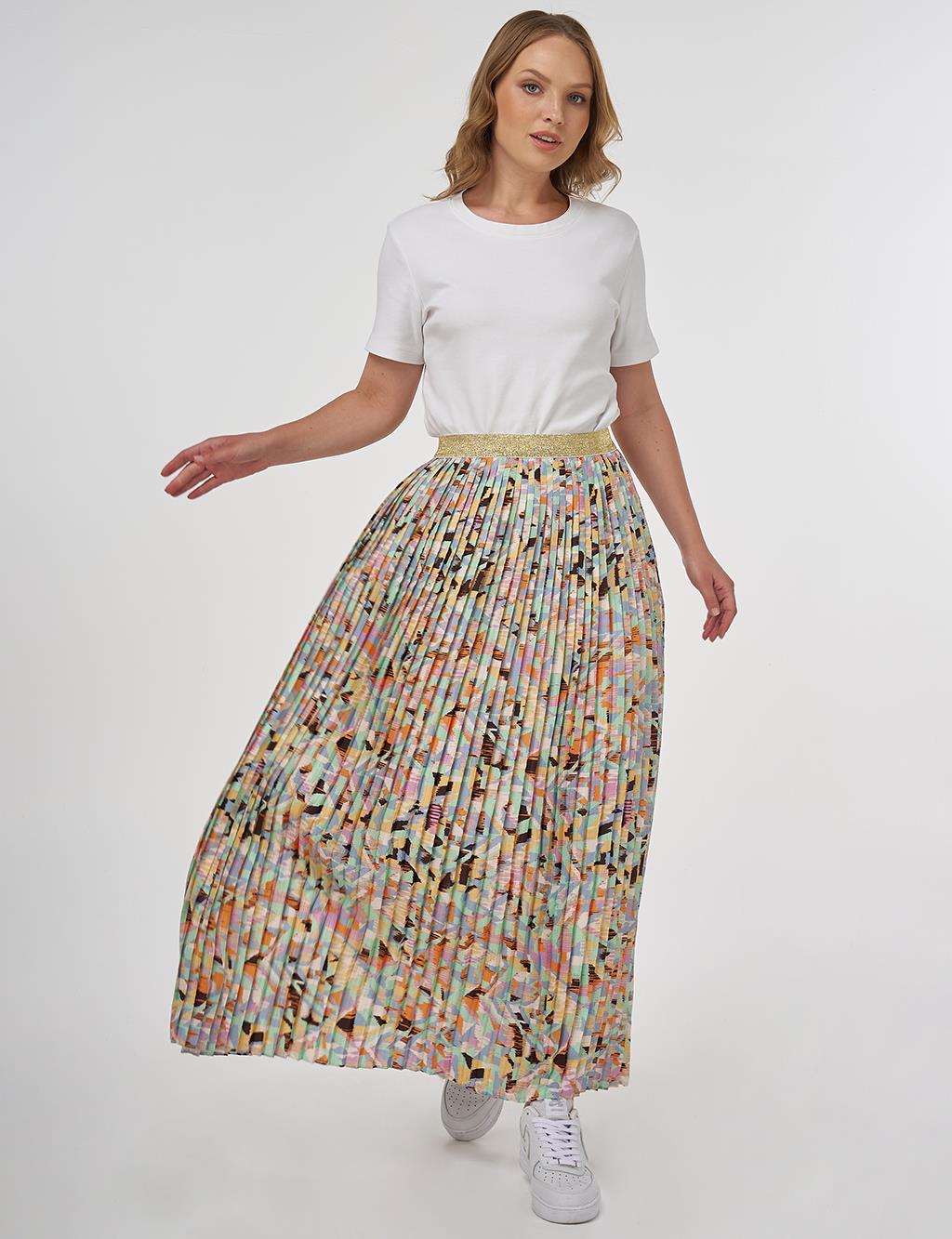 Printed Pleated Skirt Aqua Green