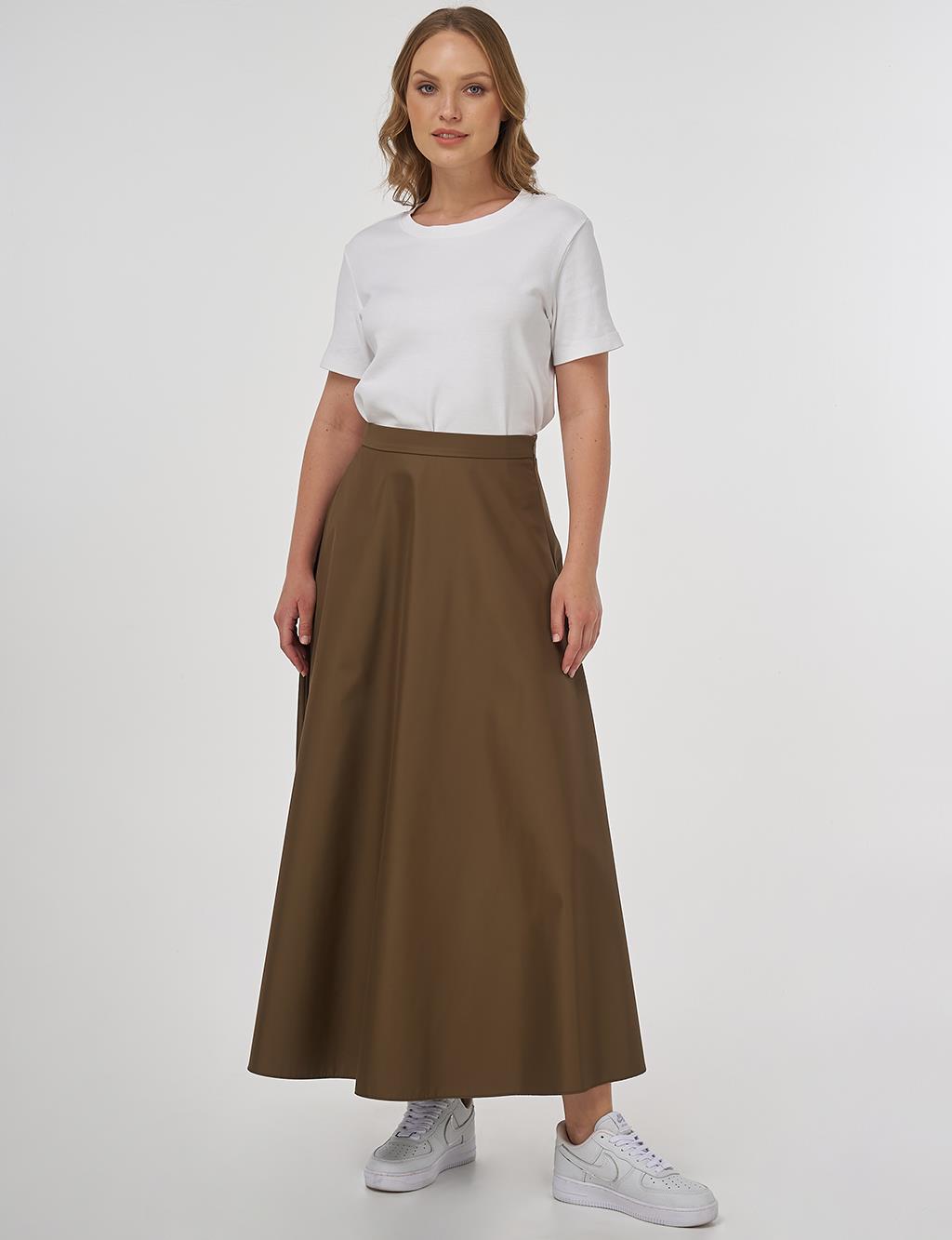 High-Waisted Flared Skirt Khaki