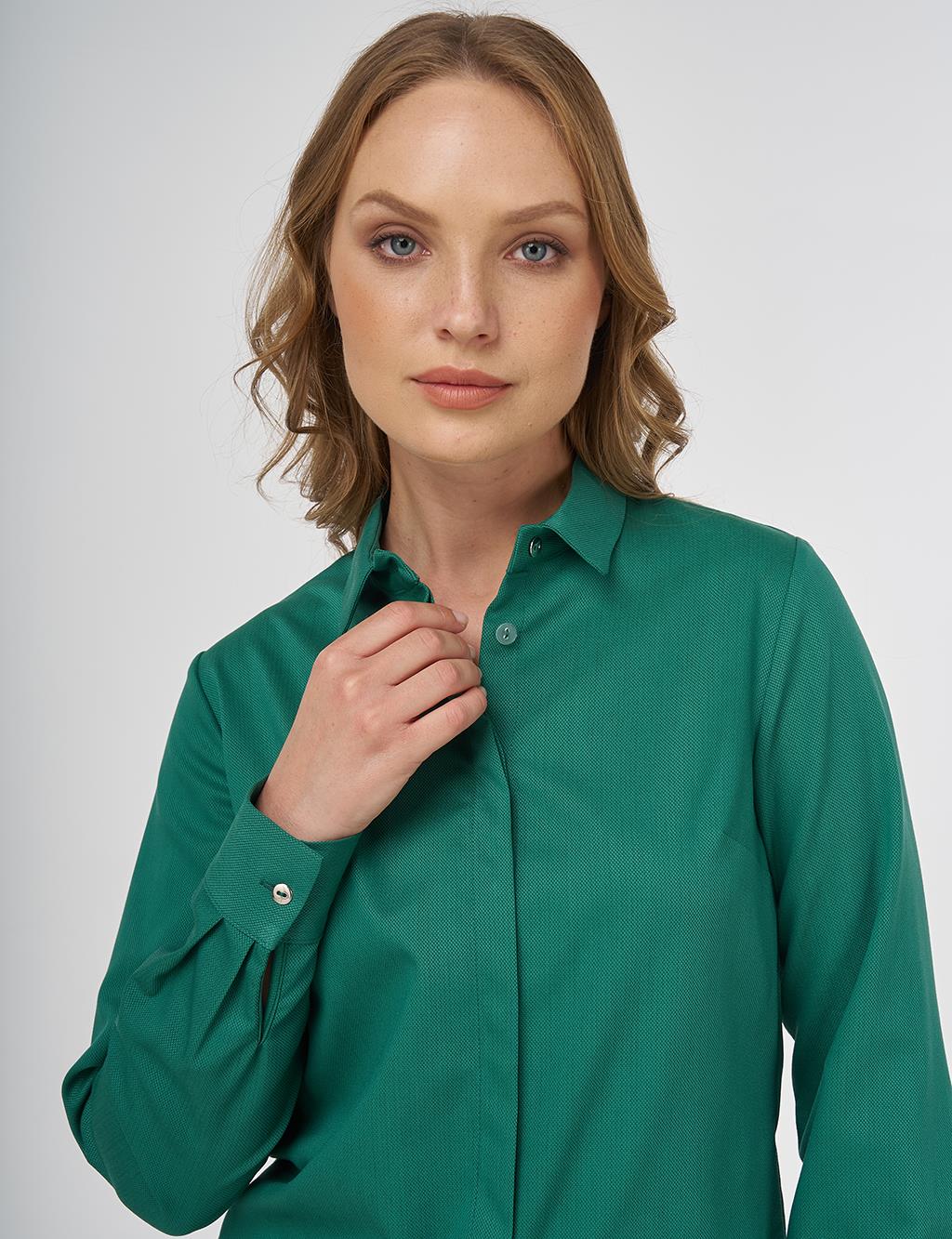 Shirt Collar Blouse - Green