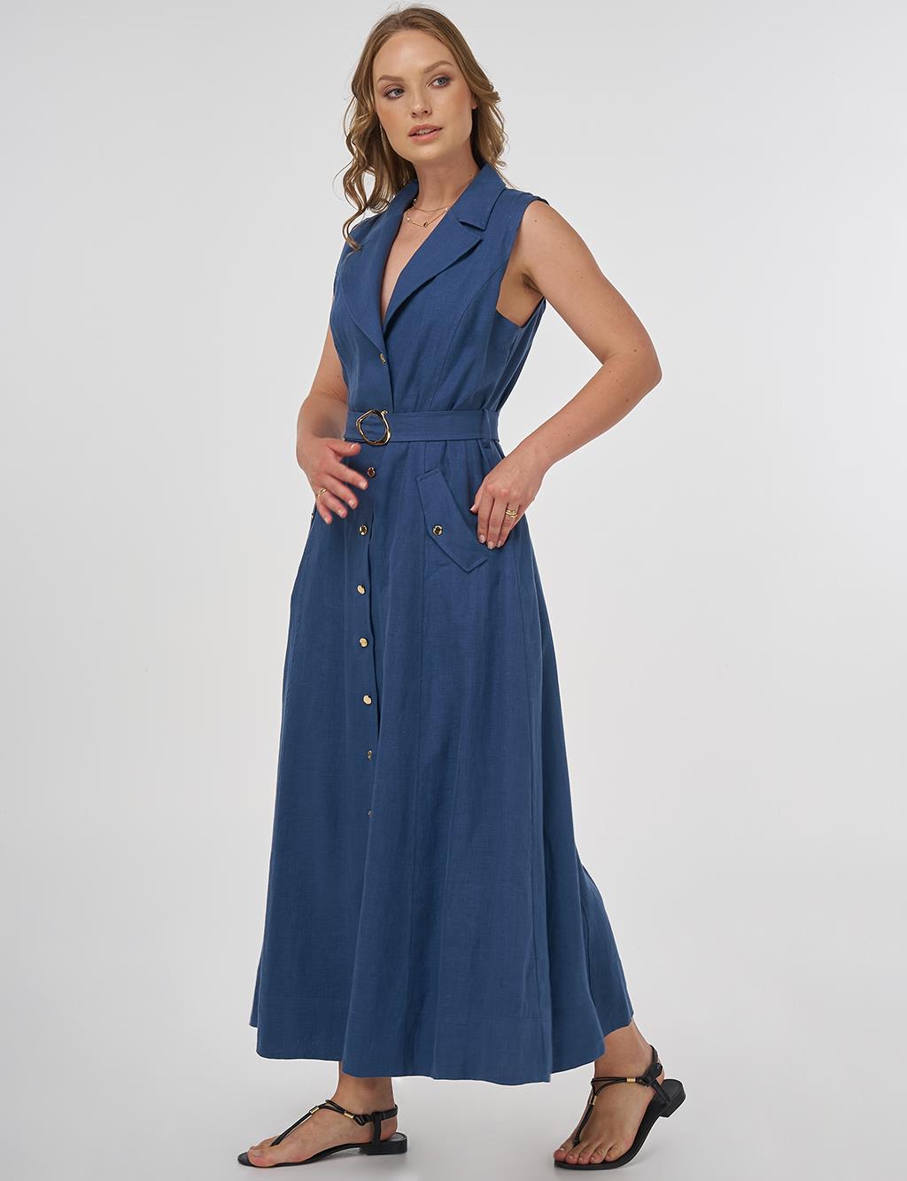 100% Linen Dress Indigo