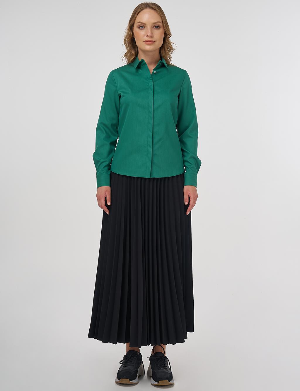 Shirt Collar Blouse - Green