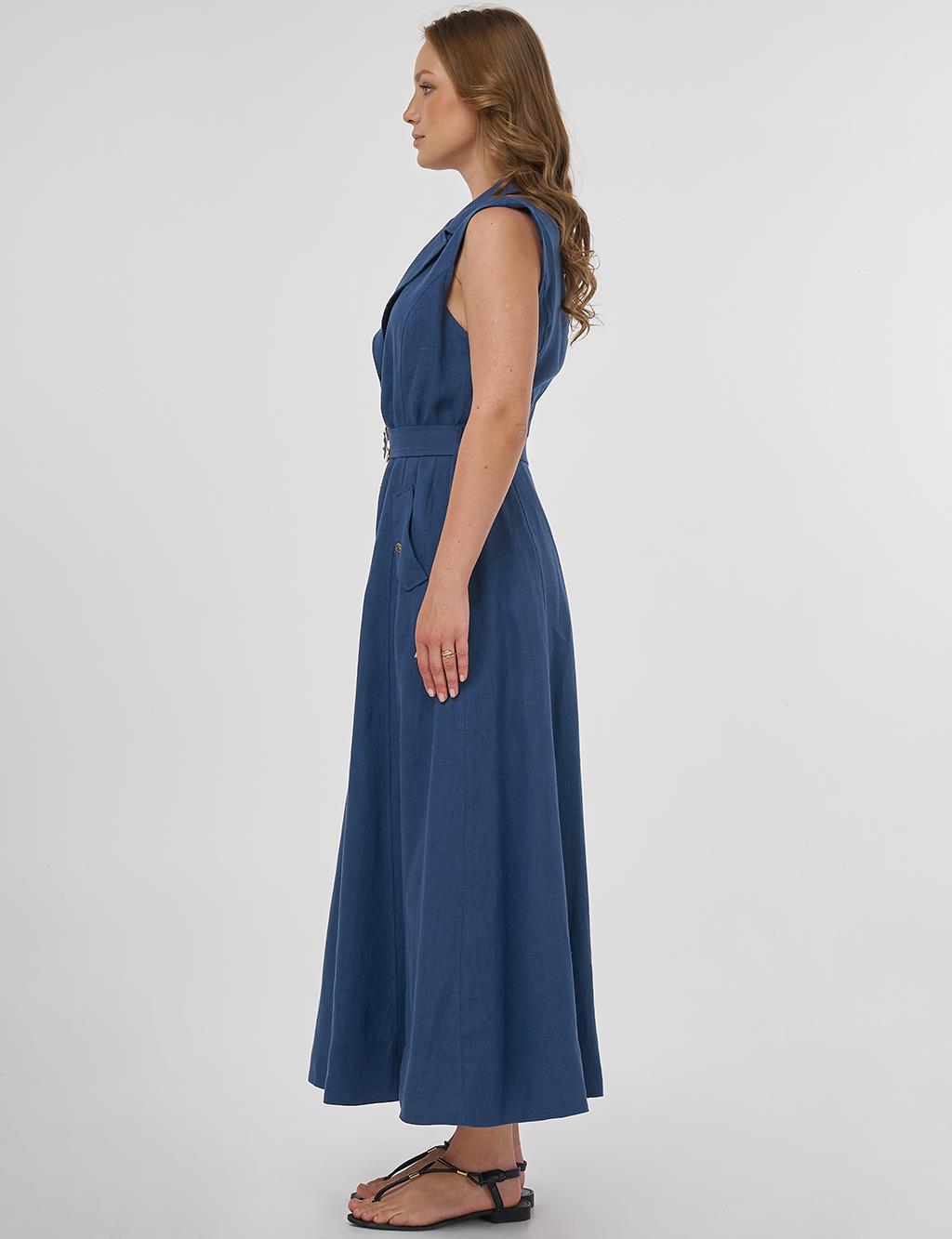 100% Linen Dress Indigo