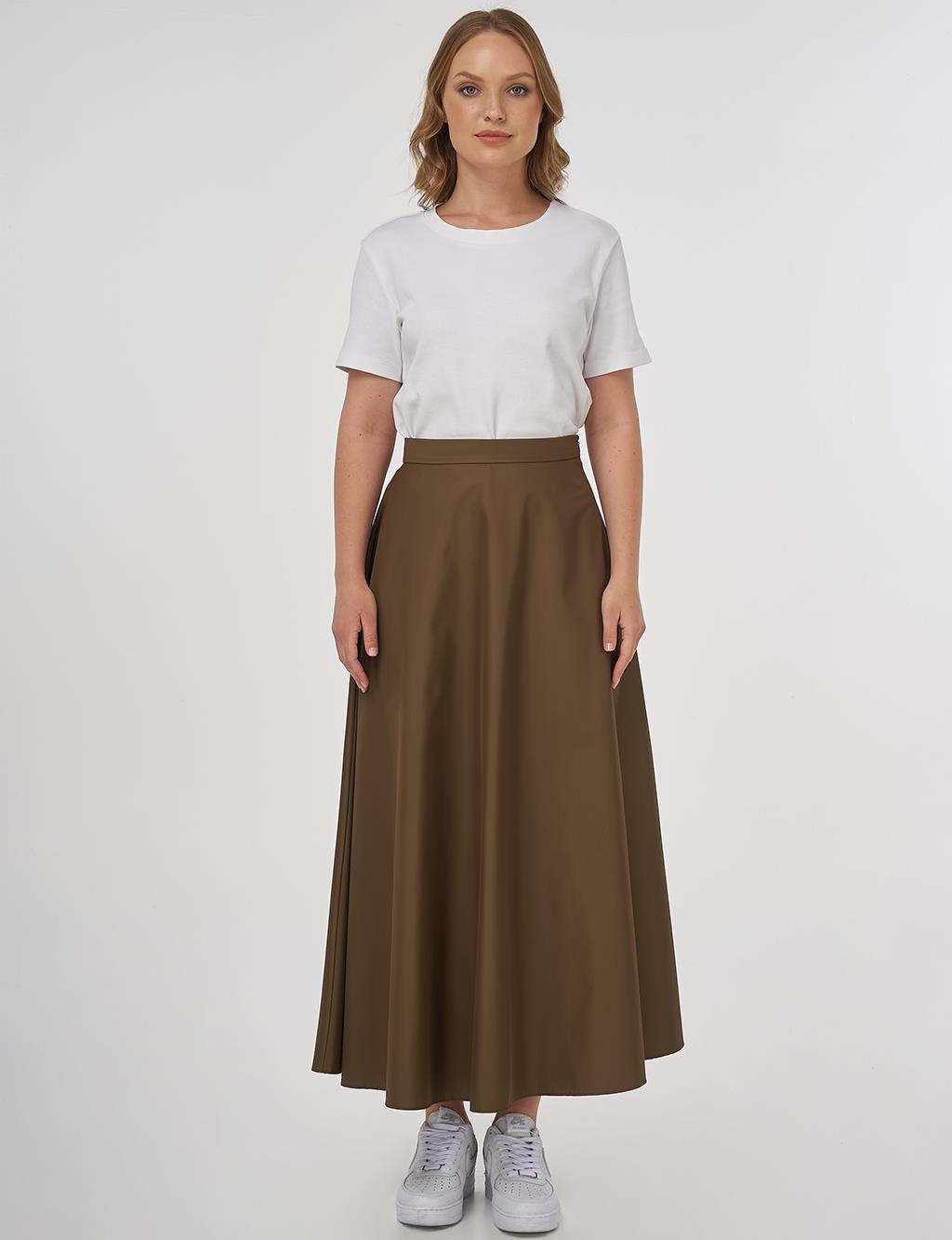 High-Waisted Flared Skirt Khaki