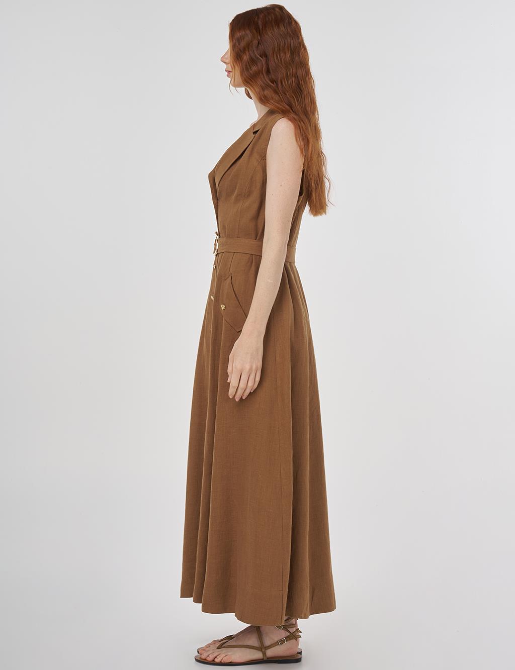 100% Linen Dress Dark Oliv