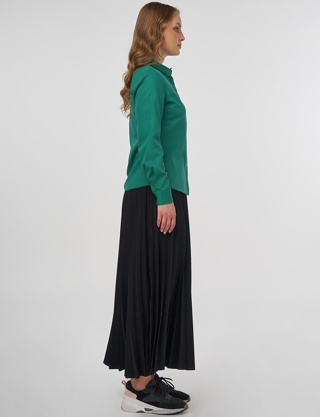 Shirt Collar Blouse - Green