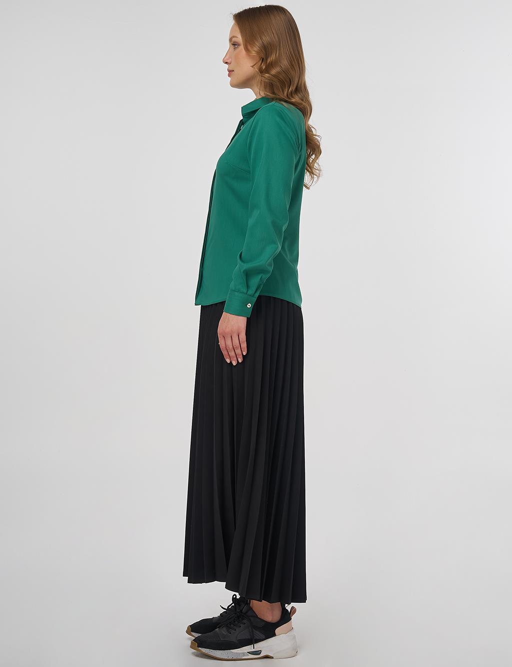 Shirt Collar Blouse - Green