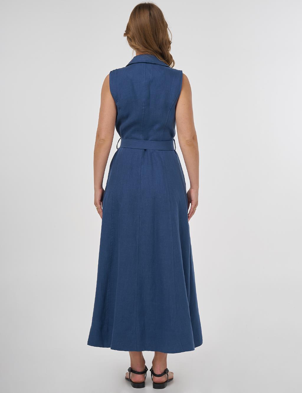 100% Linen Dress Indigo
