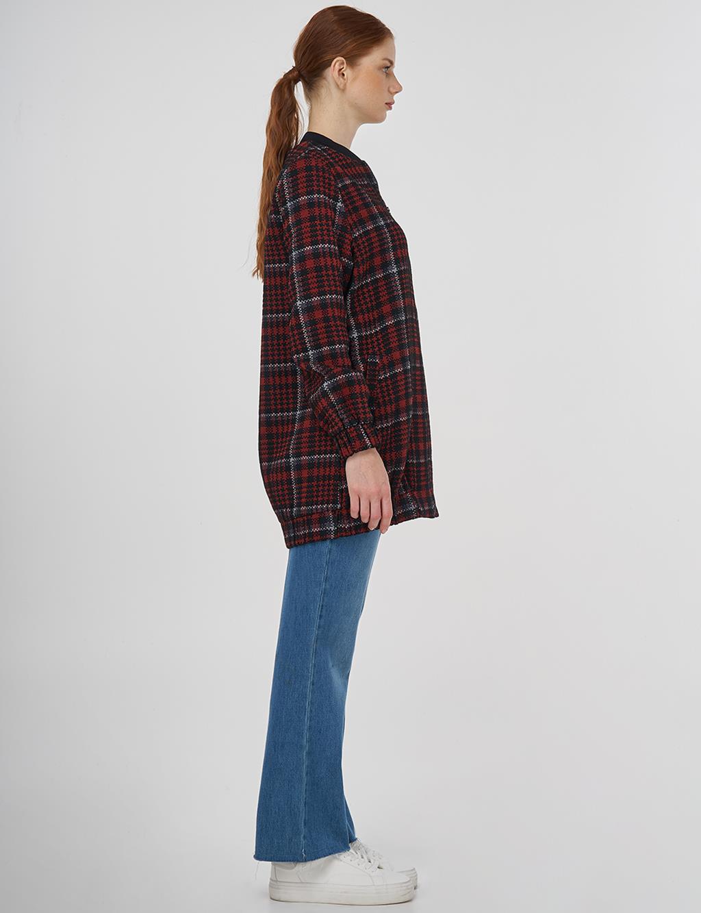 Plaid Patterned Basic Jacket - Dark Navy