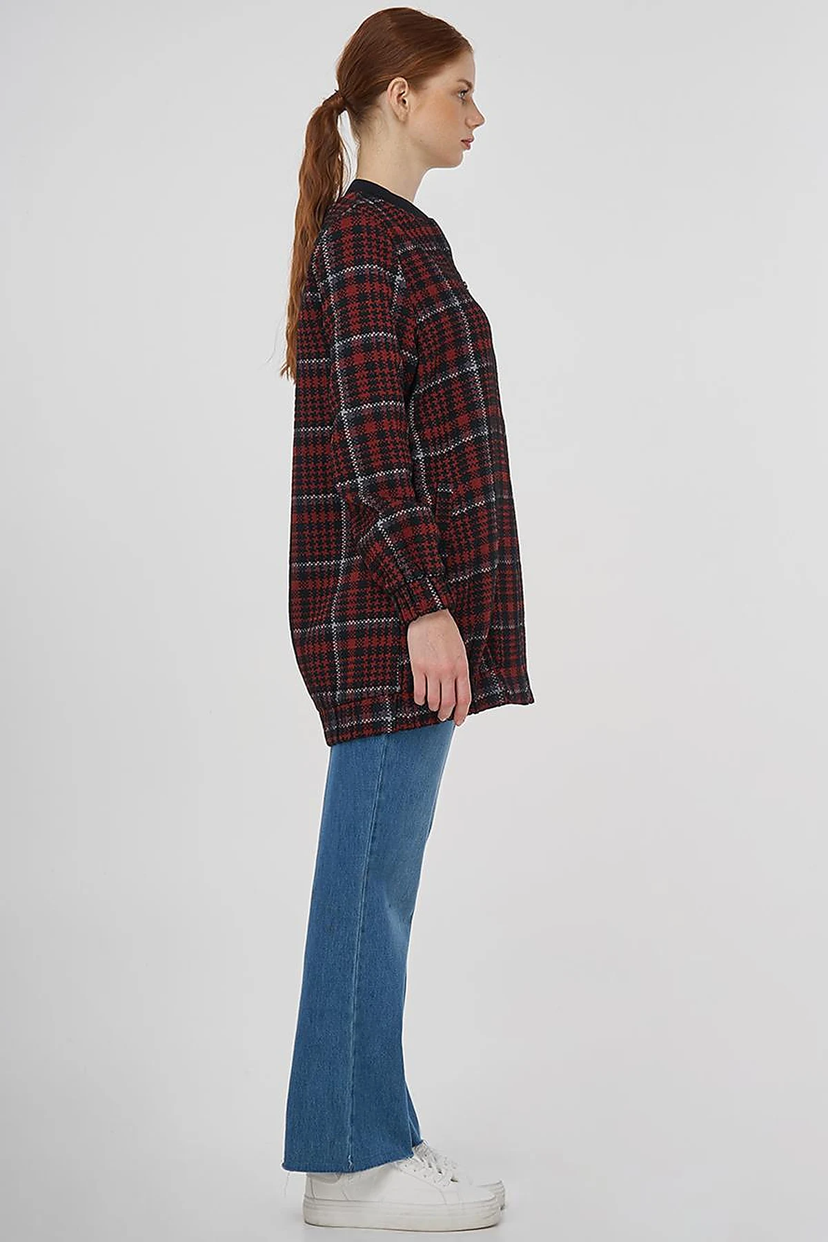 Plaid Patterned Basic Jacket - Dark Navy