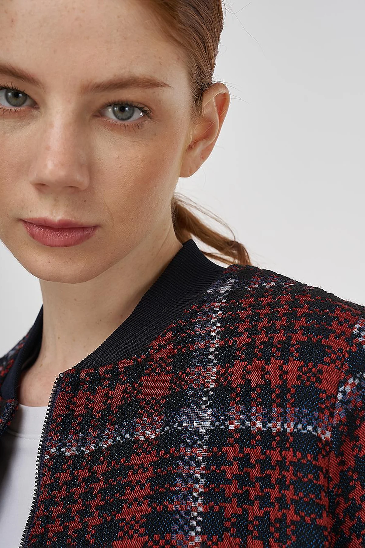 Plaid Patterned Basic Jacket - Dark Navy