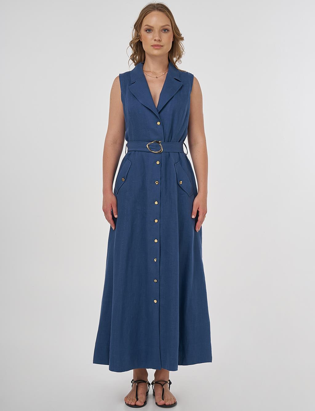 100% Linen Dress Indigo