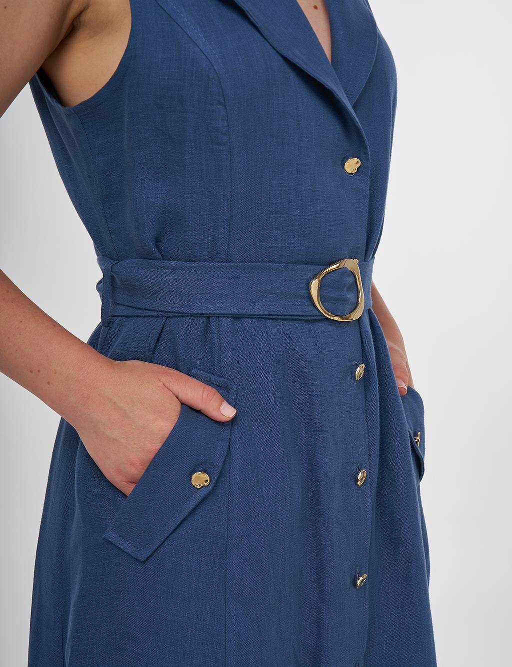 100% Linen Dress Indigo