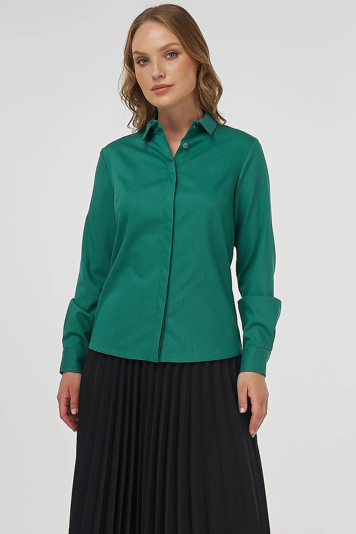 Shirt Collar Blouse - Green