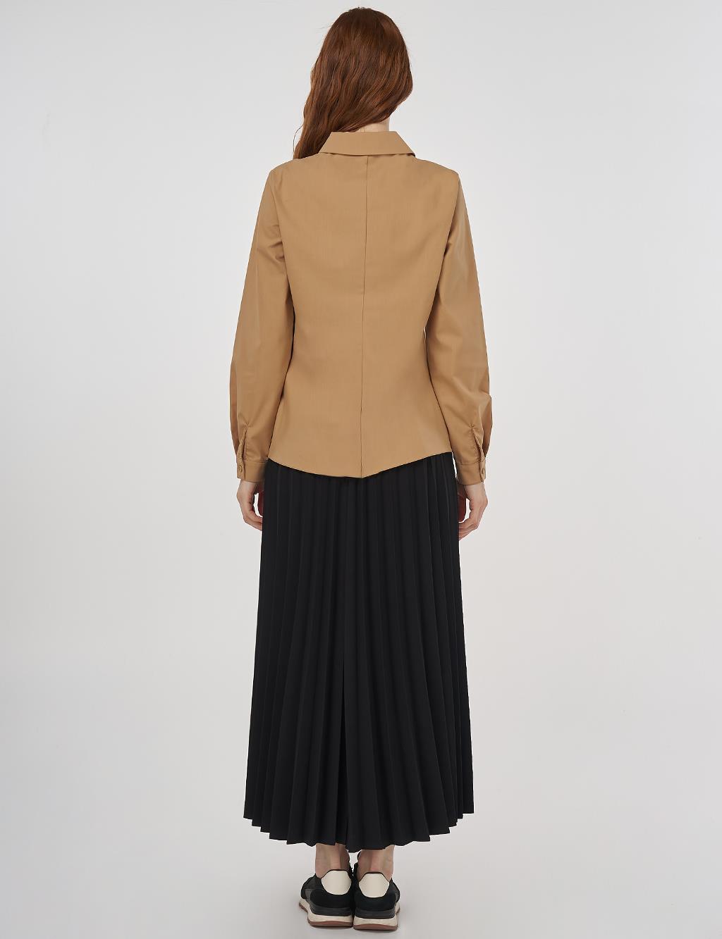 Shirt Collar Poplin Tunic Beige