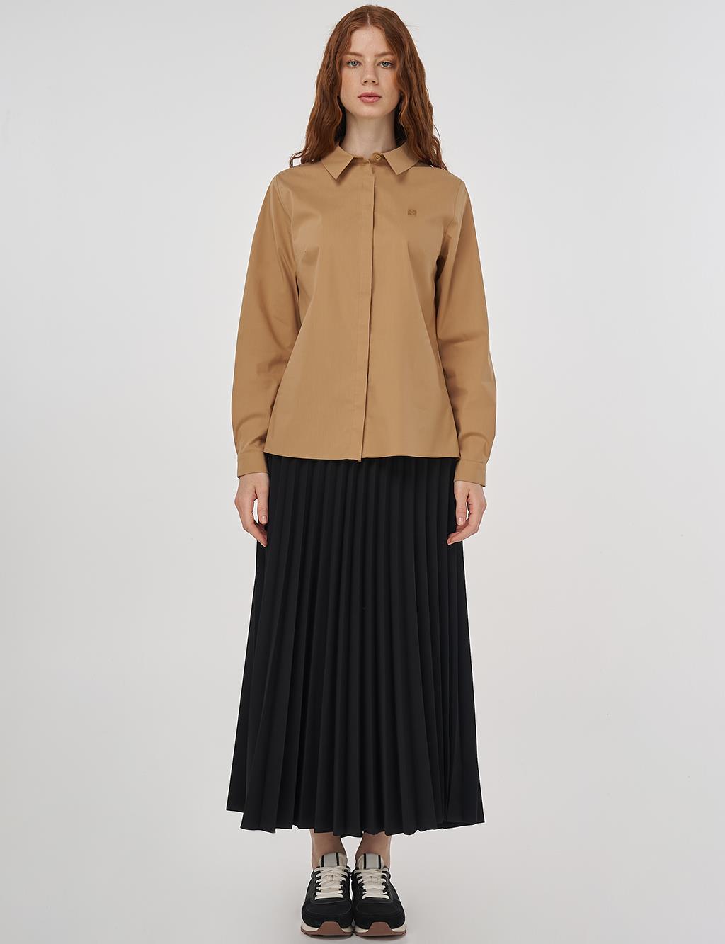 Shirt Collar Poplin Tunic Beige