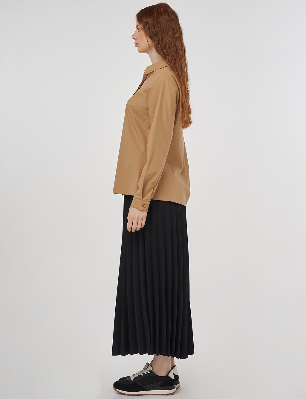 Shirt Collar Poplin Tunic Beige
