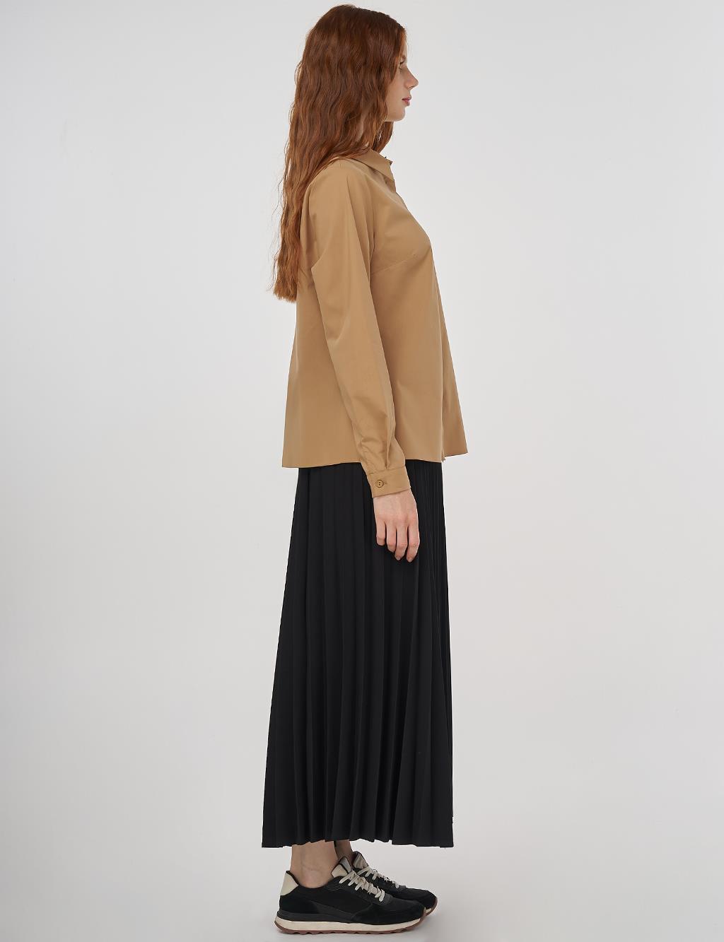 Shirt Collar Poplin Tunic Beige