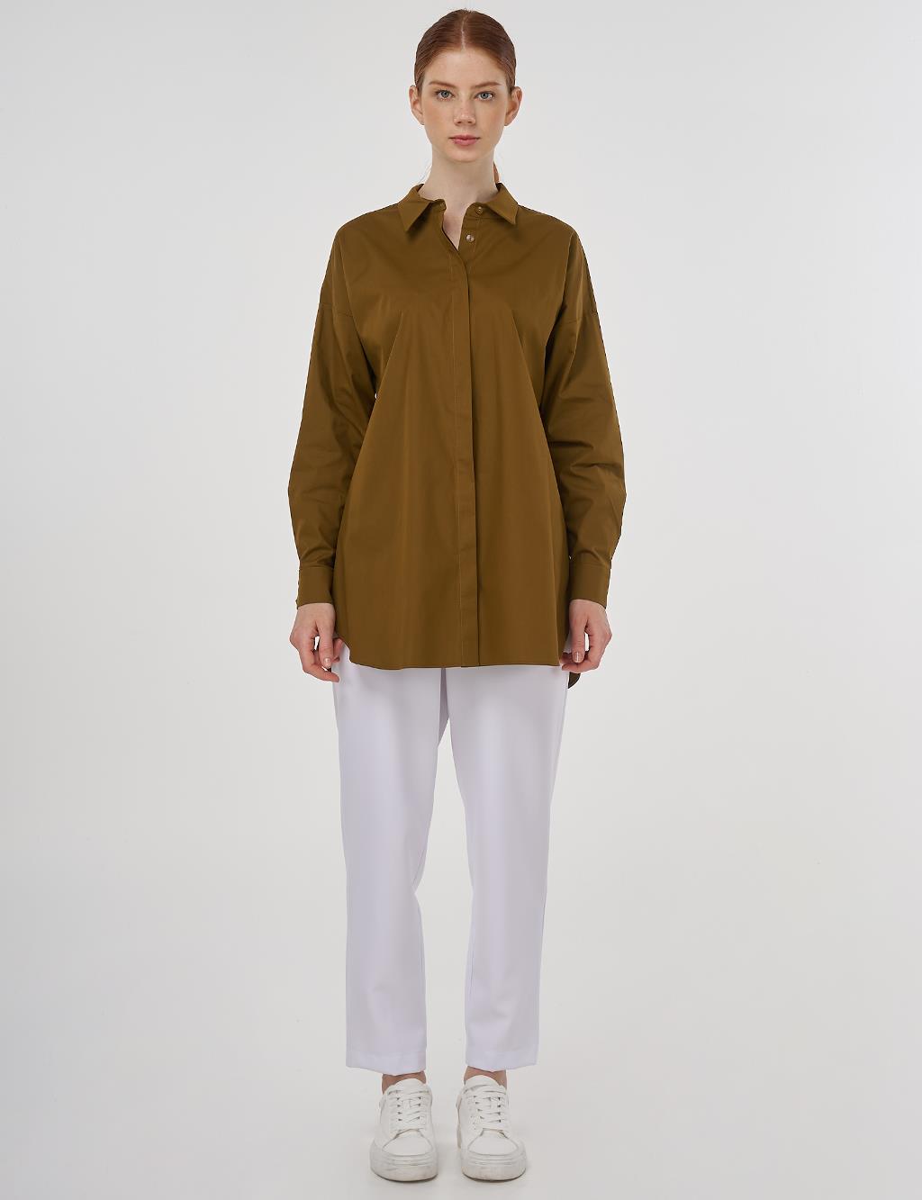 Relaxed Fit Cotton Tunic Dark Oliv