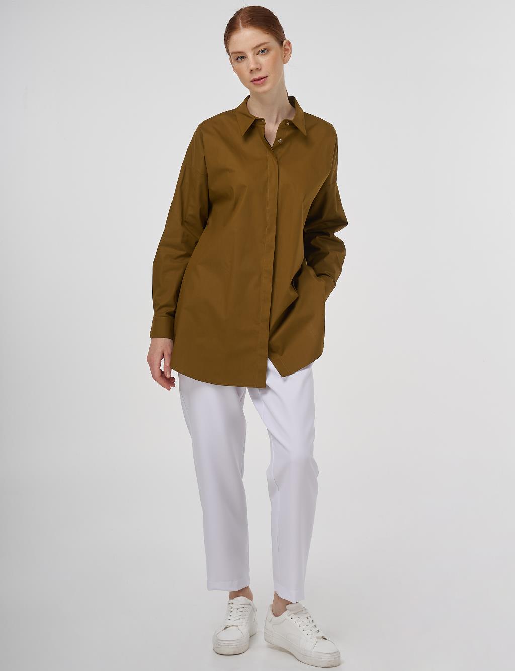 Relaxed Fit Cotton Tunic Dark Oliv