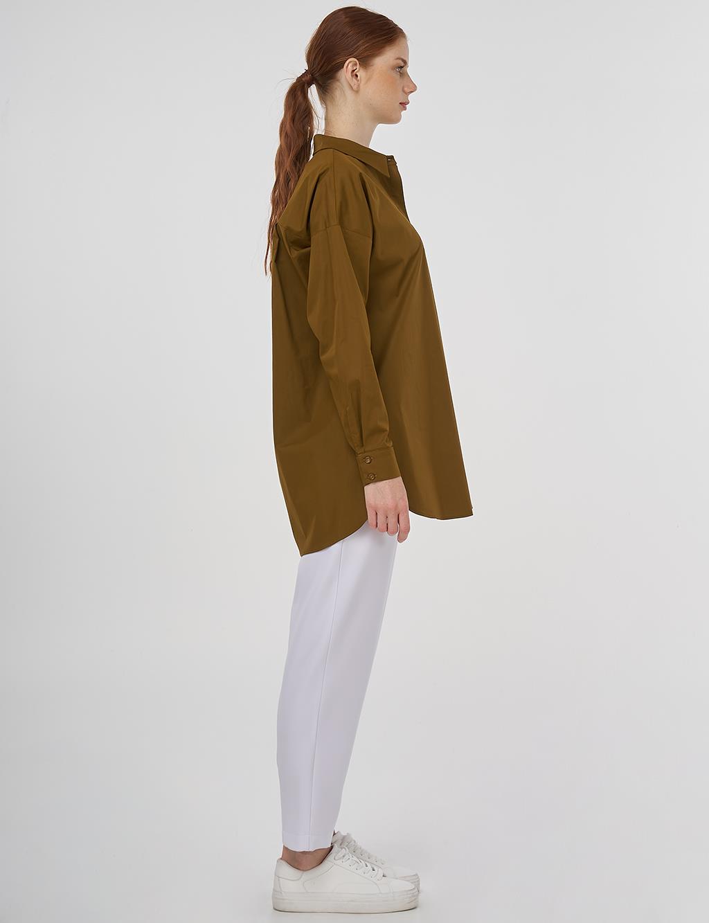 Relaxed Fit Cotton Tunic Dark Oliv