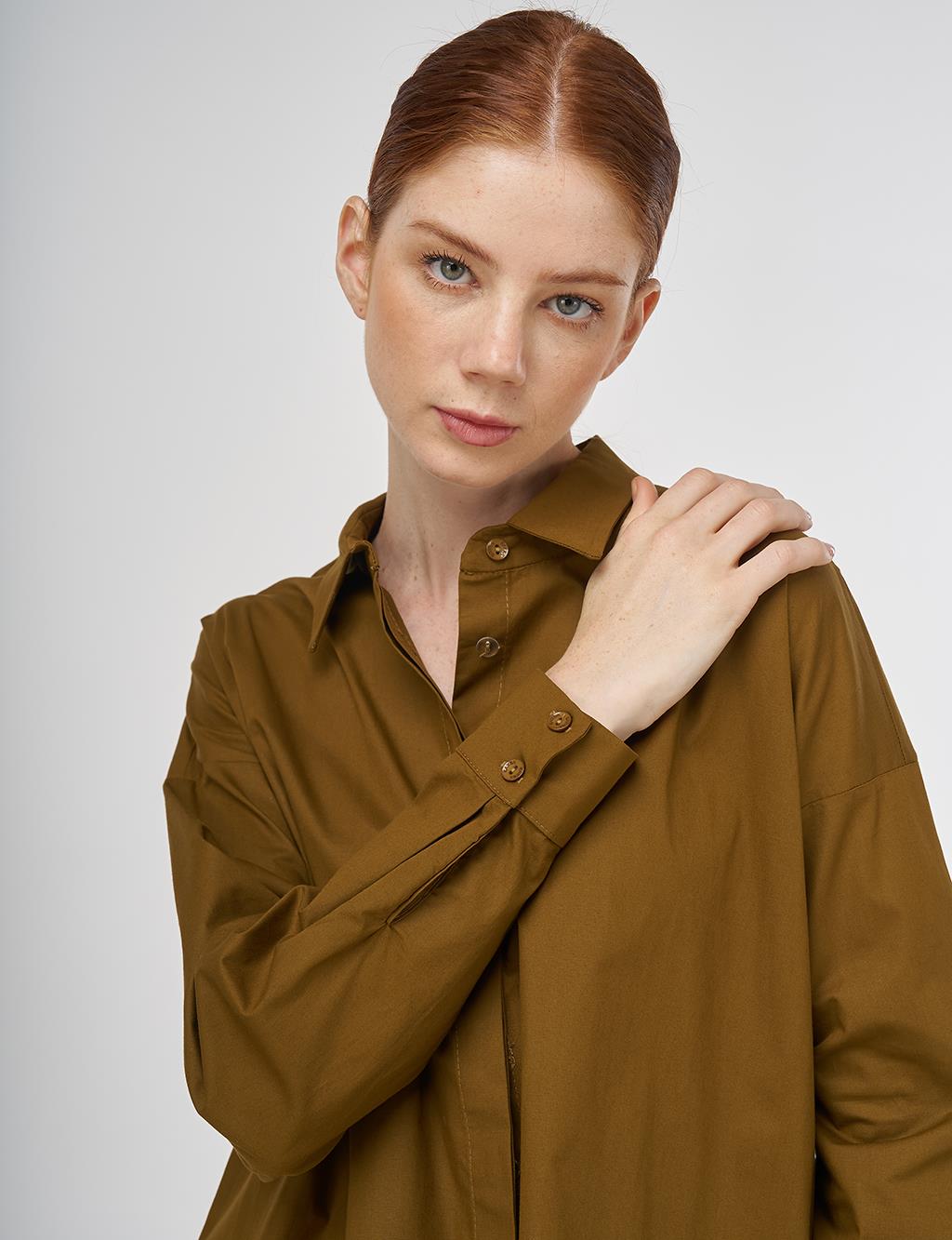 Relaxed Fit Cotton Tunic Dark Oliv