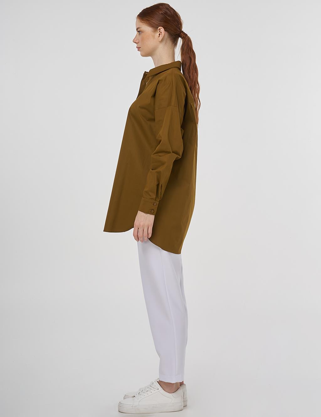 Relaxed Fit Cotton Tunic Dark Oliv