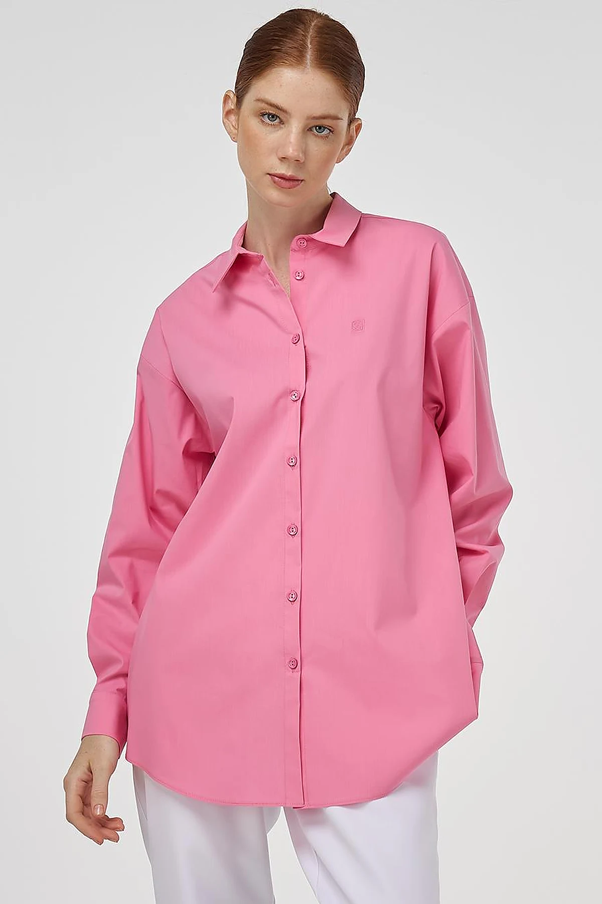 Buttoned Cotton Basic Shirt Pink