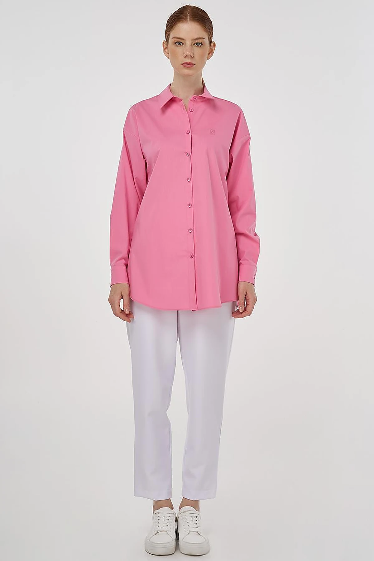 Buttoned Cotton Basic Shirt Pink