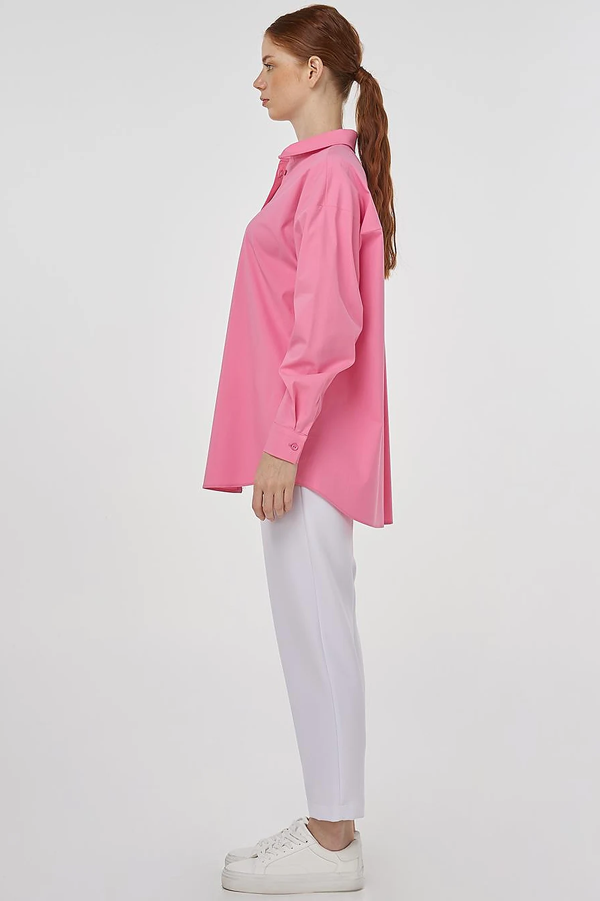 Buttoned Cotton Basic Shirt Pink