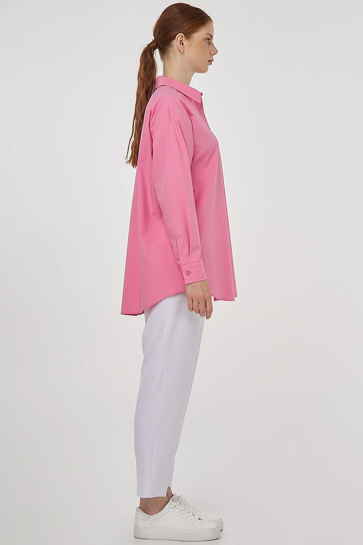 Buttoned Cotton Basic Shirt Pink