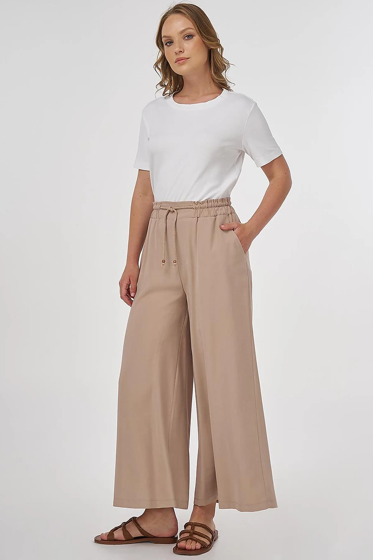 Wide-Leg Rayon Pants Mink 